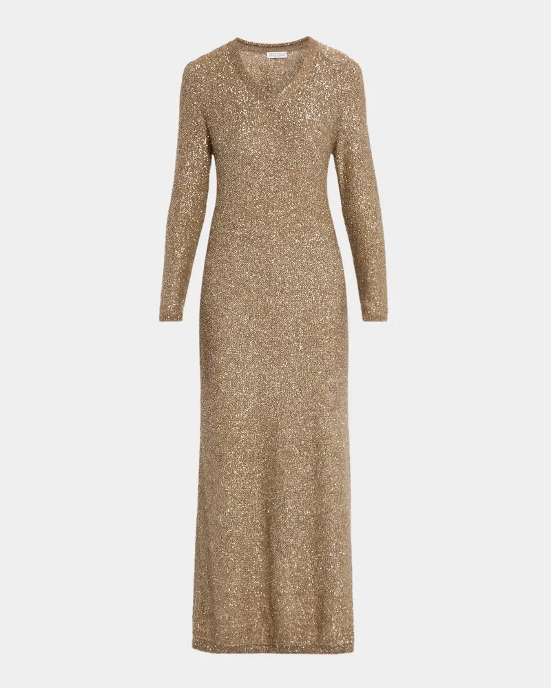Mohair Diamante Knit Long-Sleeve Maxi Dress