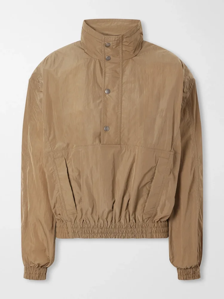 Logo-embroidered cropped shell jacket