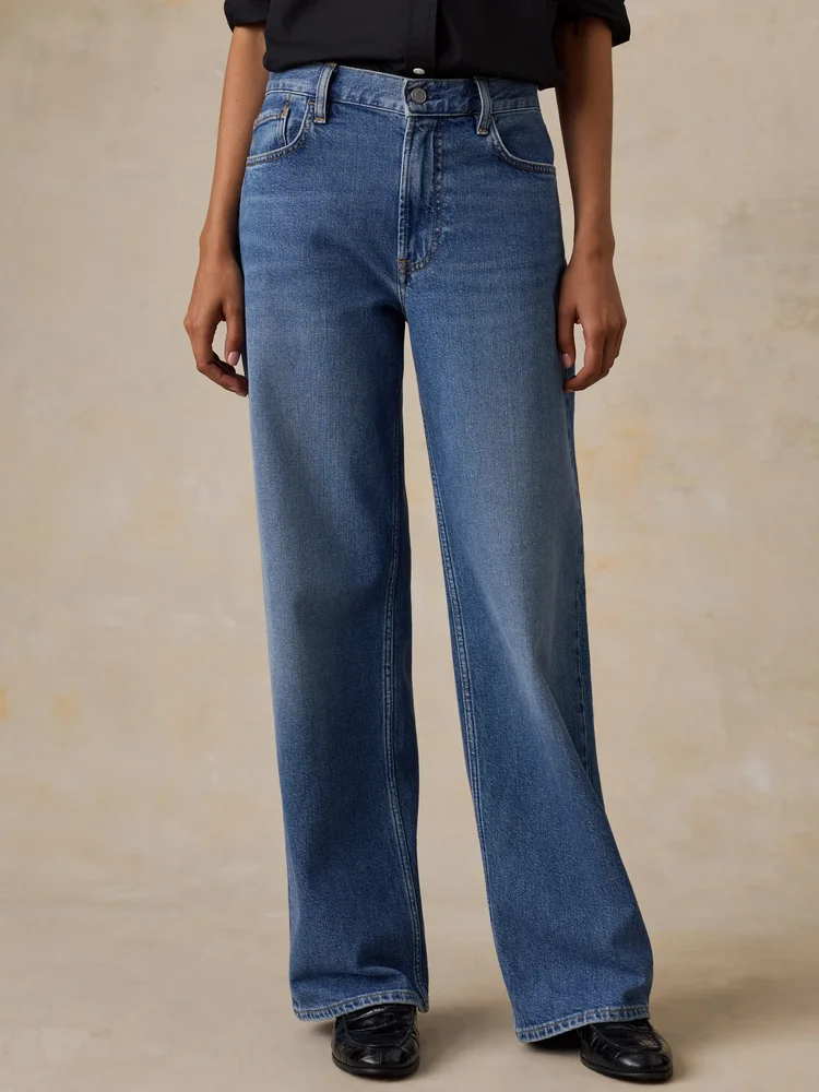 Regenerative Cotton Denim Wide Leg, Coast Bound Wash