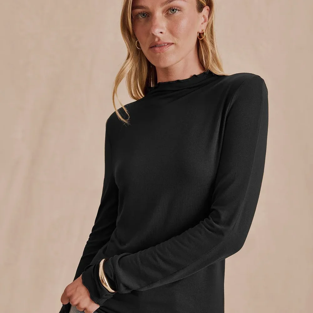 Bamboo Blend Long Sleeve Mockneck Tee