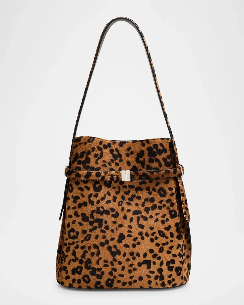 Belted Leopard Pony Hair Bucket Bag