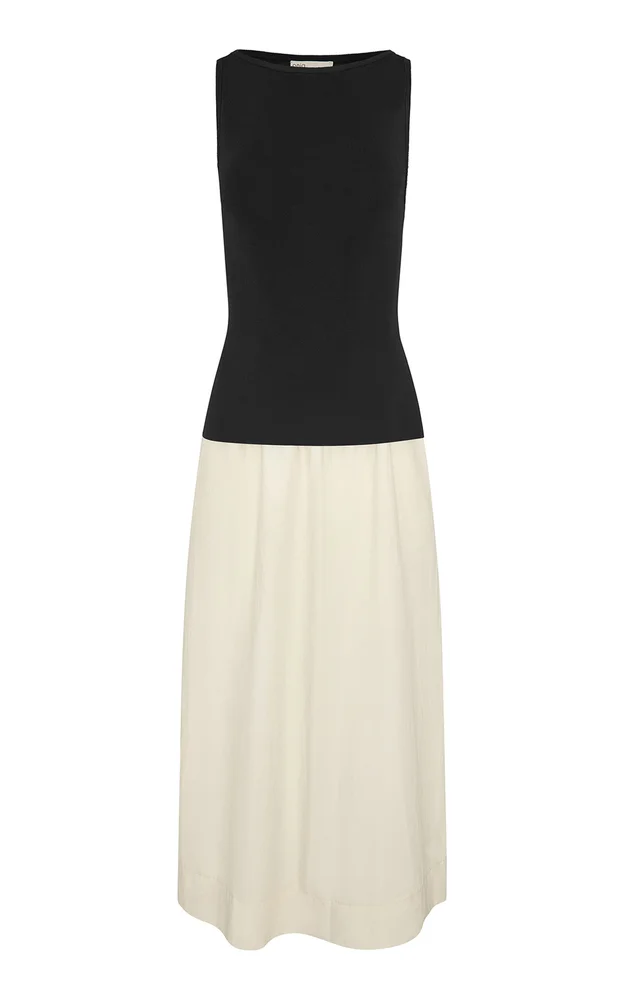 Boatneck Mixed Media Midi Dress