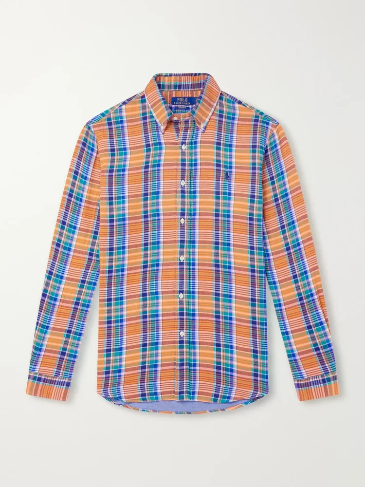 Button-Down Collar Checked Cotton Shirt