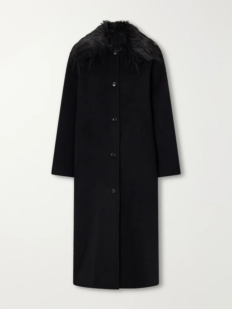 Plush-trimmed wool and cashmere-blend coat