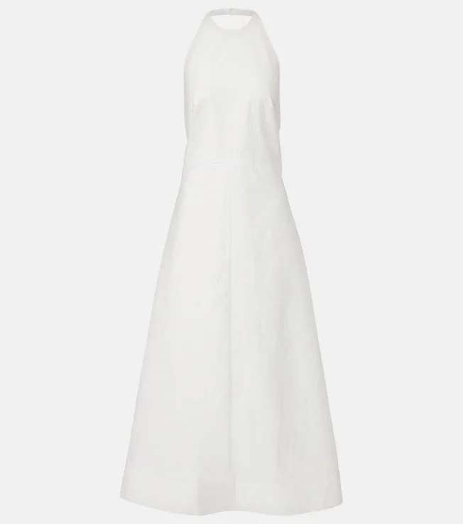 Halterneck cotton-blend poplin midi dress