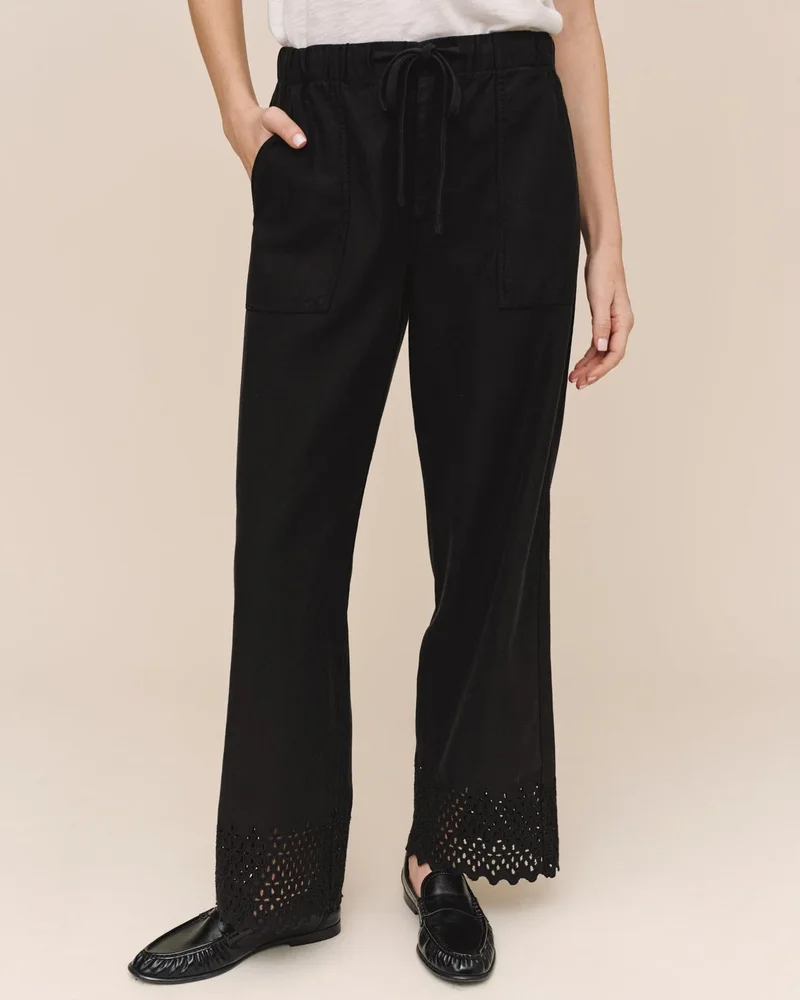 Utility Pant With Embroidered Scallop Edge - Black