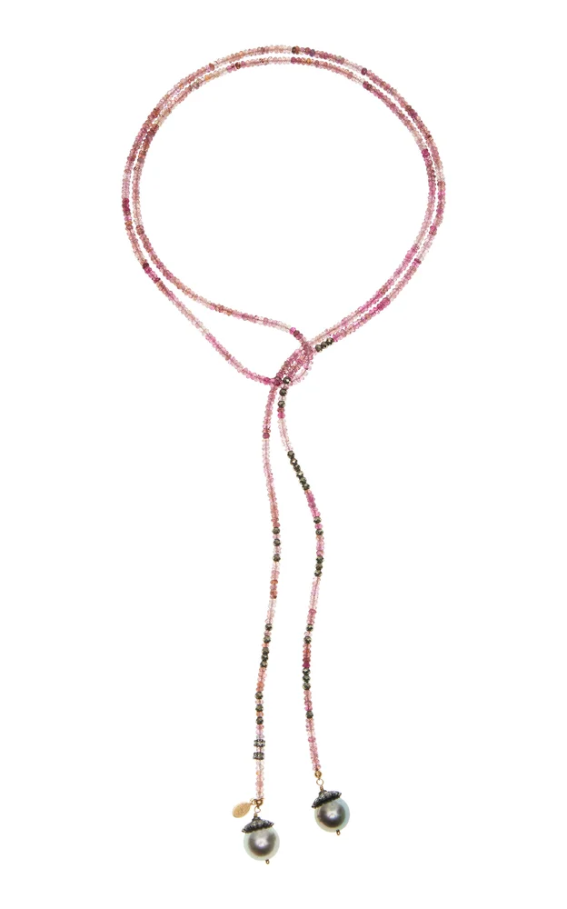 14K Yellow Gold Pink Tourmaline Pearl Necklace