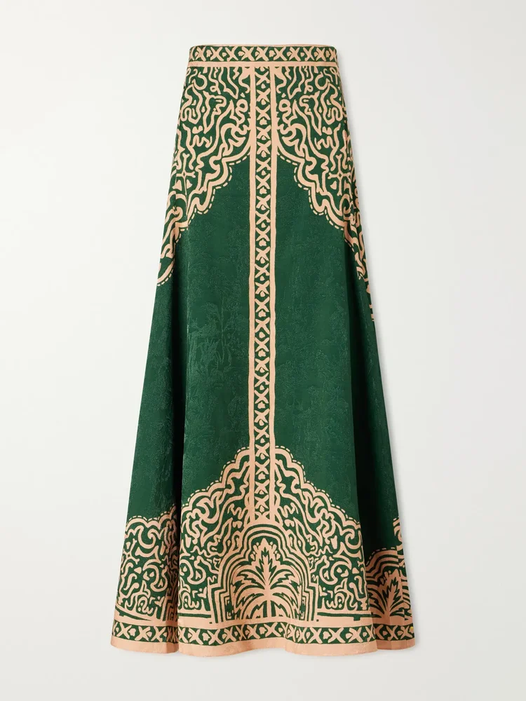 Encanto De Isla satin-jacquard maxi skirt