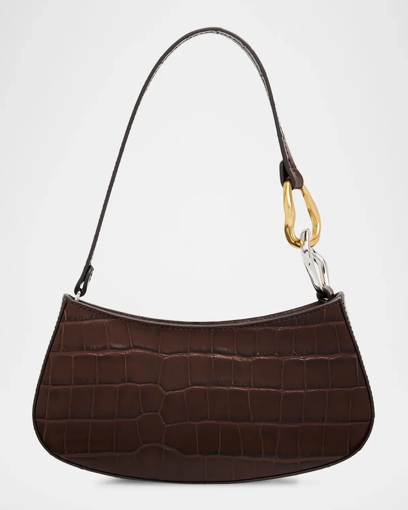 Ollie Croc-Embossed Leather Shoulder Bag