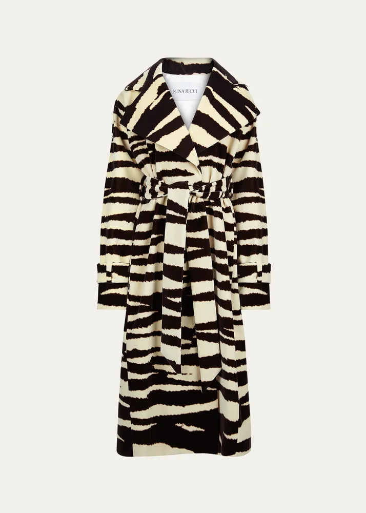 Zebra-Print Belted Wrap Coat