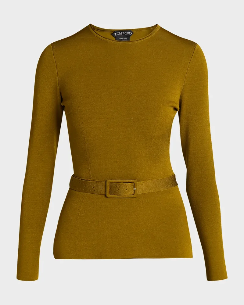Belted Long-Sleeve Knit Top