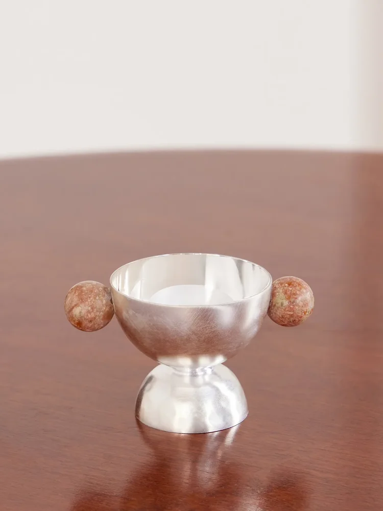 Silver-plated and stone egg cup