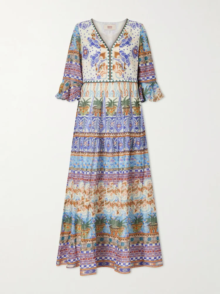 Bella pleated printed cotton maxi dress
