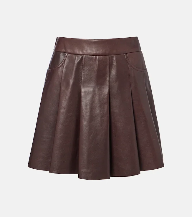Pleated leather miniskirt