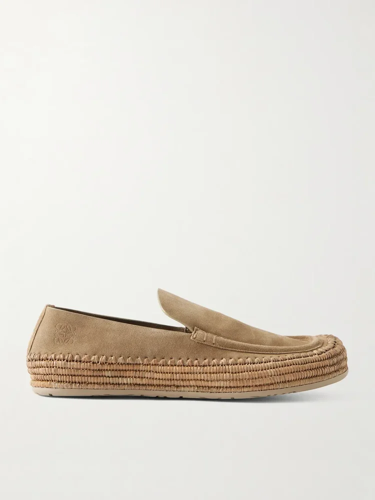 + Paula's Ibiza Rio Raffia-Trimmed Suede Loafers