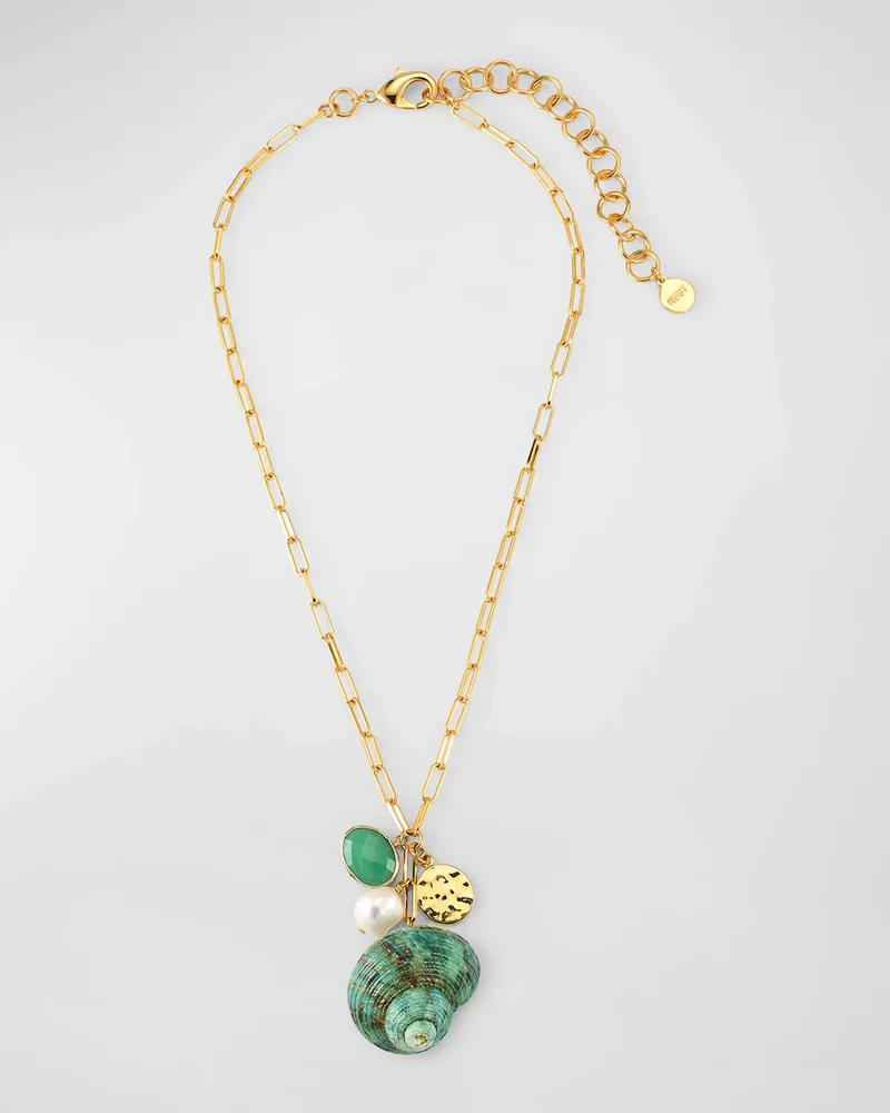 Green Seashell Charm Necklace