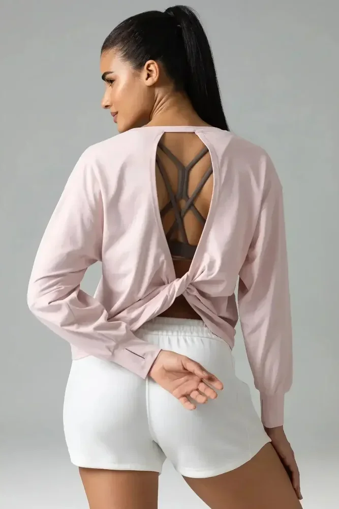 Sorona Oversized Long Sleeve Top w/ Twisted Open Back