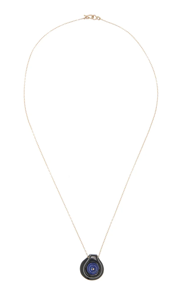 10K Yellow Gold Chalcedony, Lapis Necklace