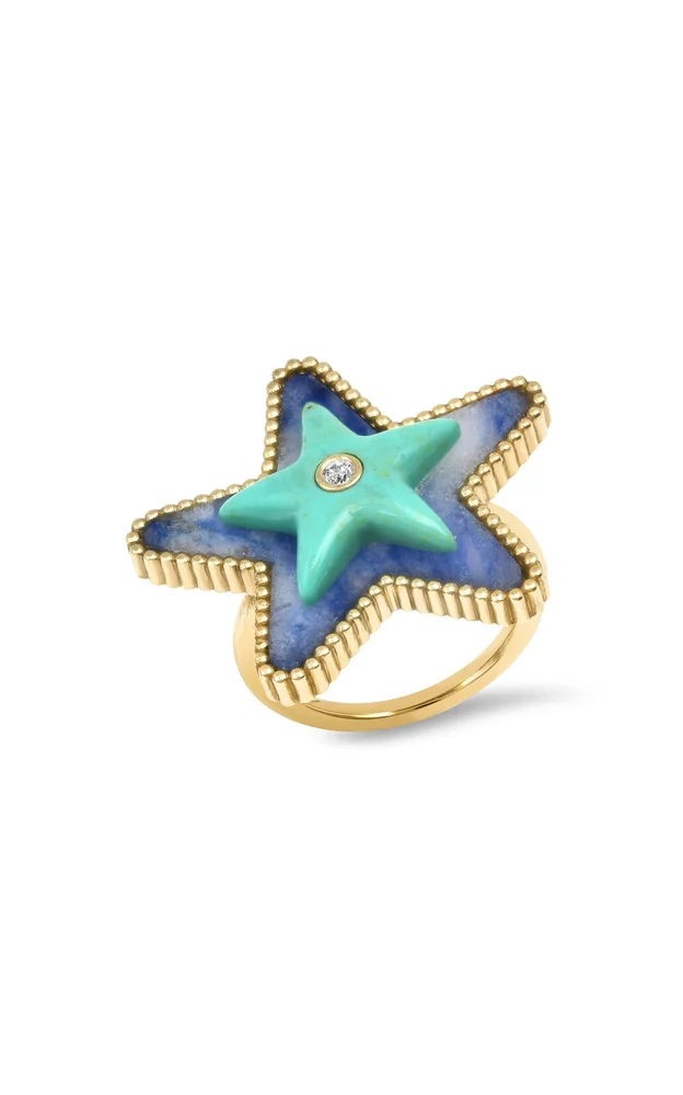 Mega Star Power Trolite, Minty Turquoise and Diamond Ring