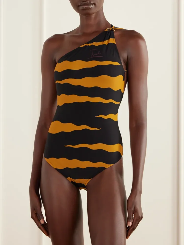 One-shoulder printed swimsuit