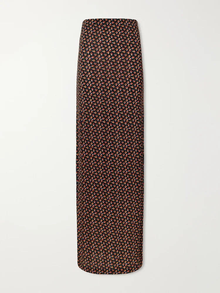 Floral-jacquard crepe maxi skirt