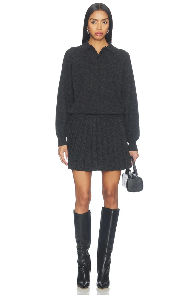Long Sleeve Polo Dress With Heat Pressed Skirt