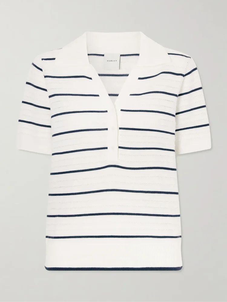 wren striped cotton blend knitted polo shirt