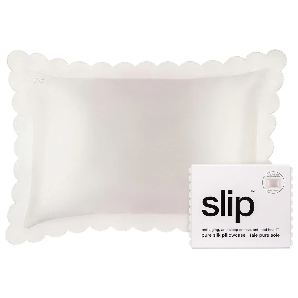 Slip Pure Silk Queen Pillowcase with Scalloped Edge in Ivory with Scalloped Edge