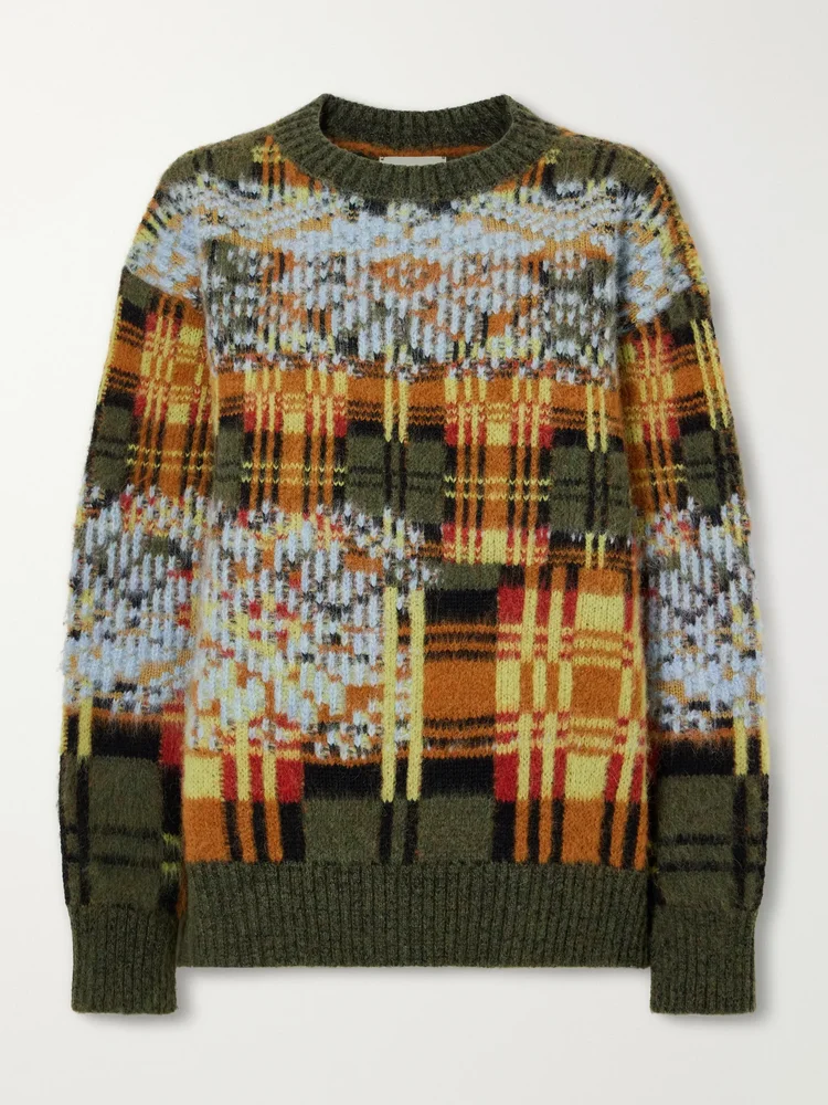 Intarsia-knit brushed merino and wool-blend sweater