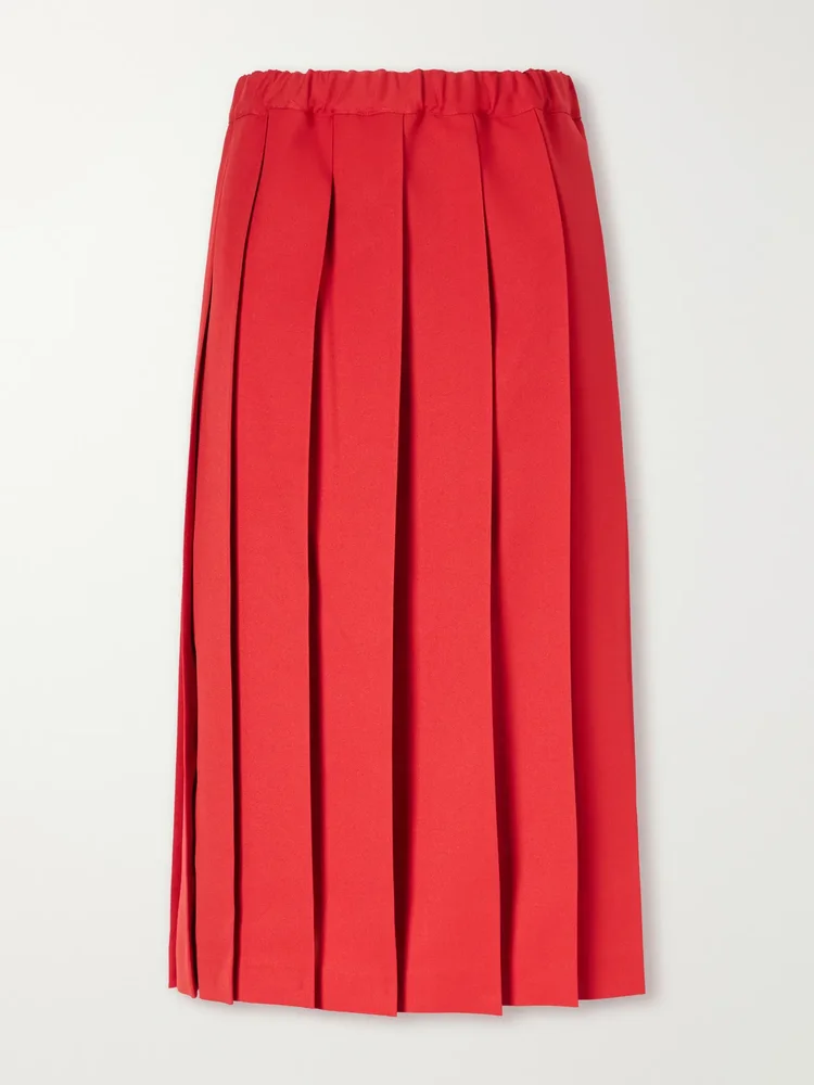Pleated gabardine midi skirt