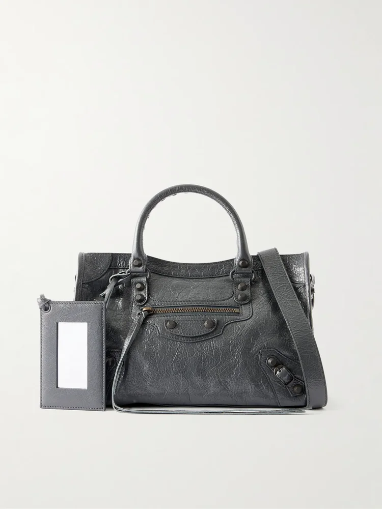 Le City small embellished textured-leather tote