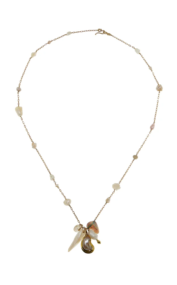 18k Green Gold Pearl and Opal Charm Necklace