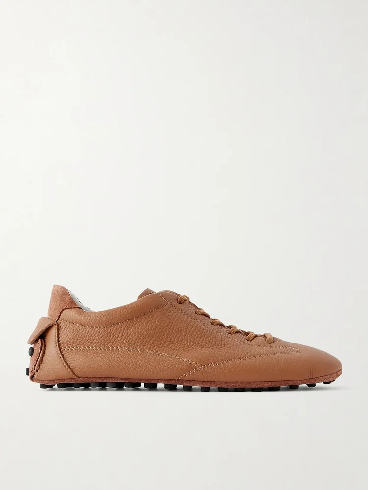 Suede-trimmed full-grain leather sneakers