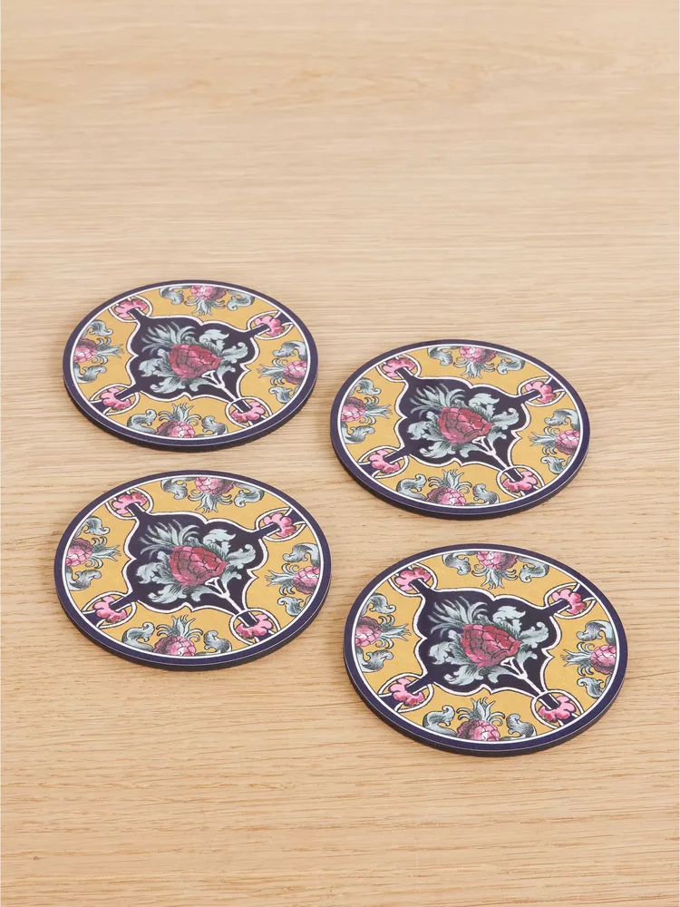 Set of four painted wood coasters