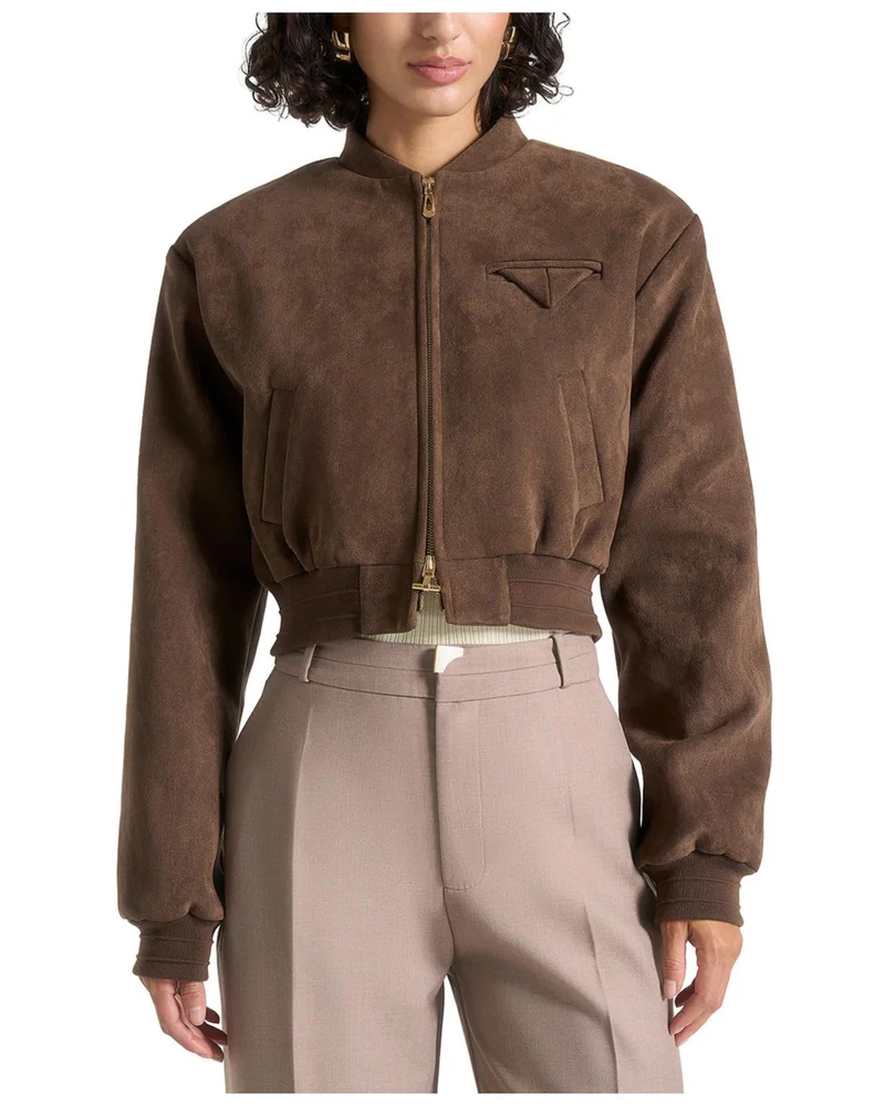 Monique Suede Wide Shoulder Bomber Jacket