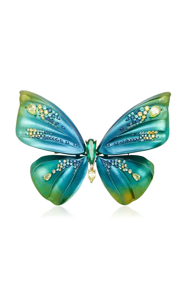 Aurora Butterfly 18K Yellow Gold Multi-Stone Brooch