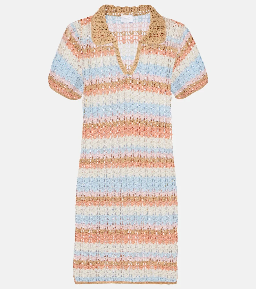 Crochet striped cotton polo dress