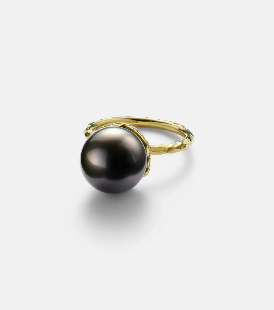 Orb 18kt gold ring with pearl and diamonds