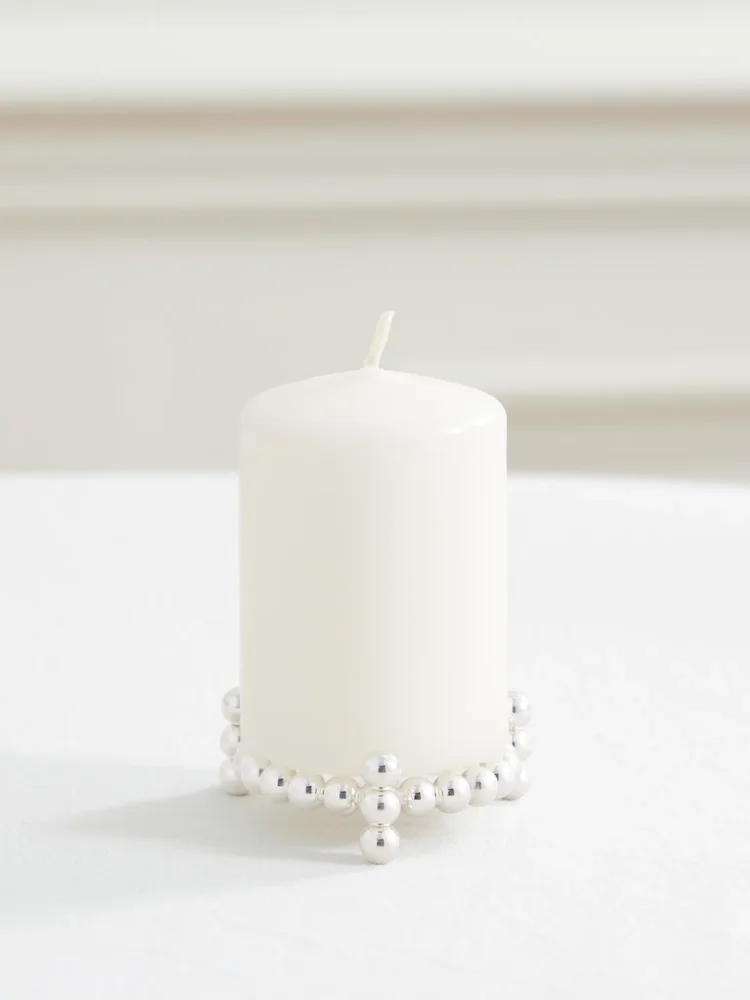 Perles silver-plated candle holder