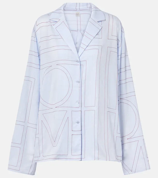 Embroidered cotton-blend poplin pajama shirt