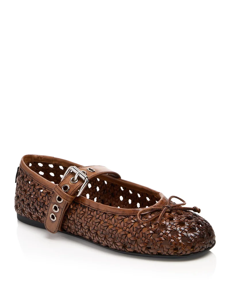 Woven Leather Mary Jane Ballerina Flats