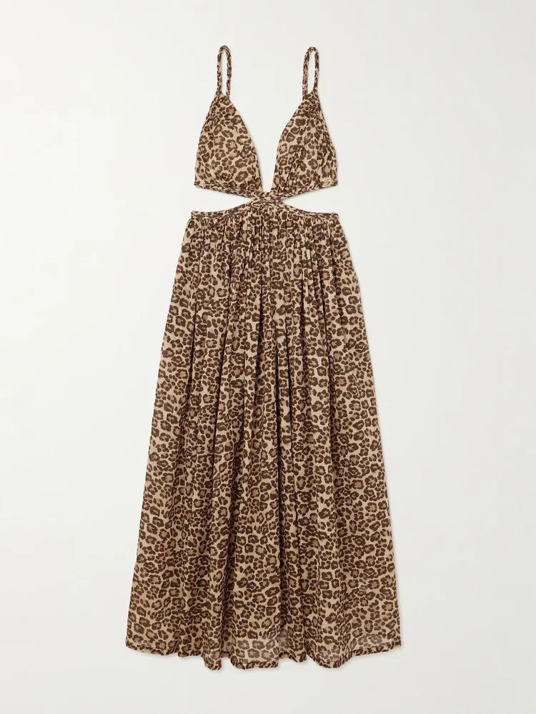 Wanderlust cutout leopard-print cotton-voile maxi dress