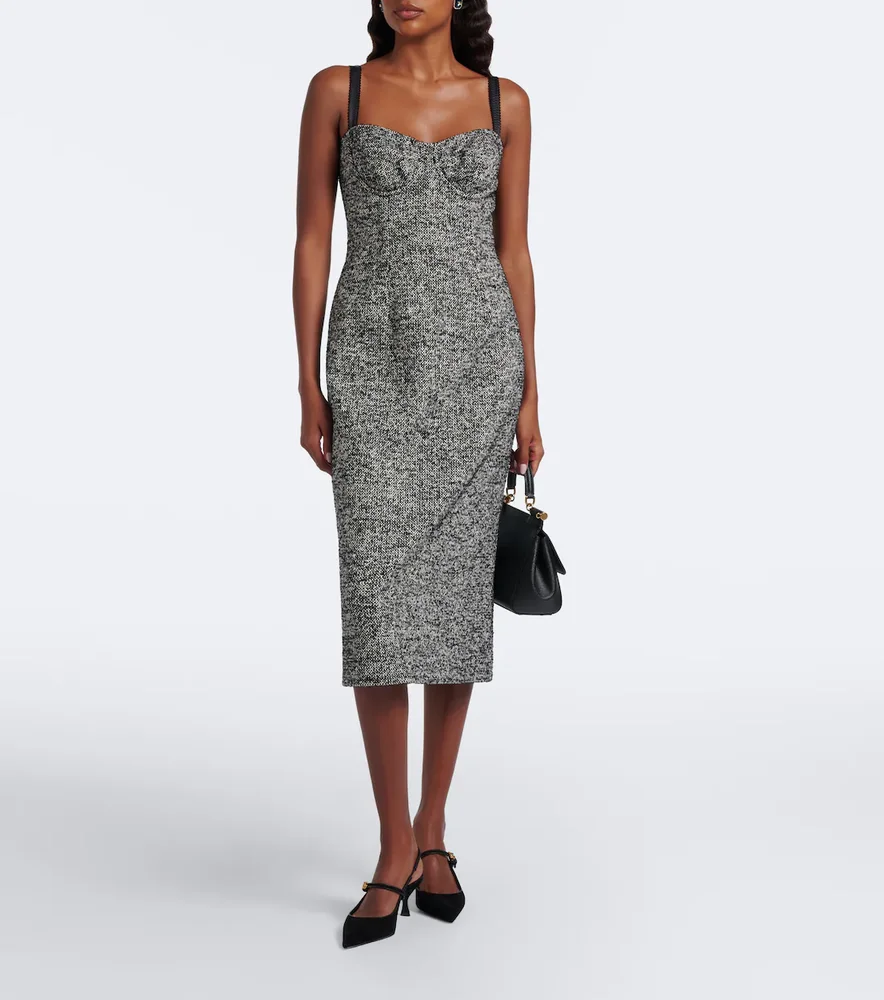 Wool and silk-blend tweed midi dress