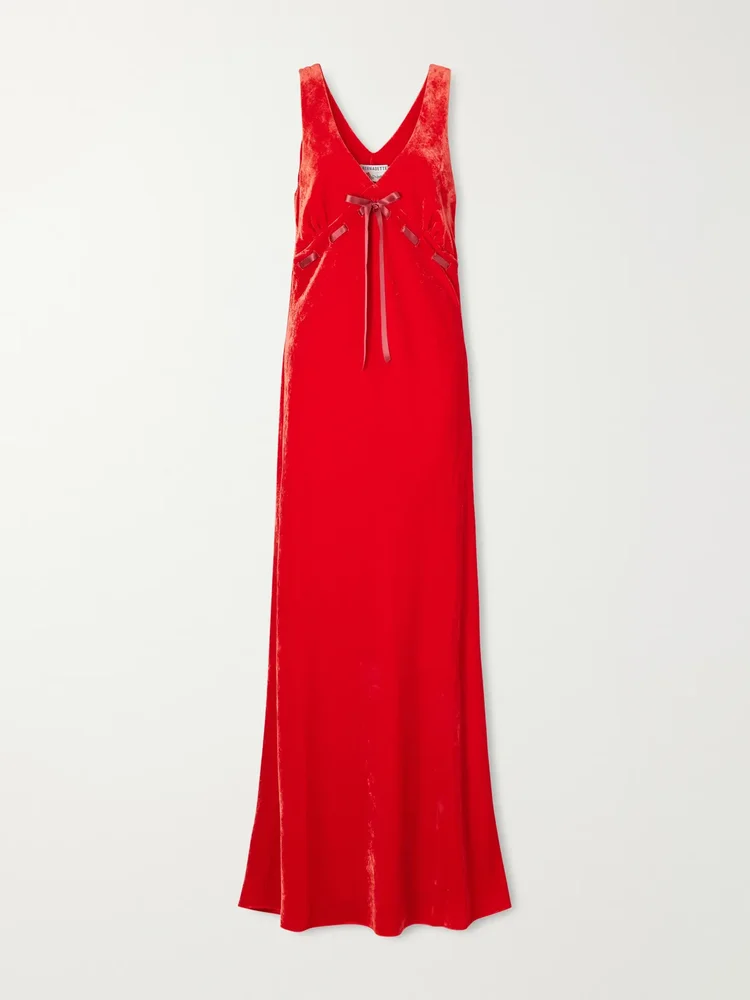 Camille bow-detailed velvet gown