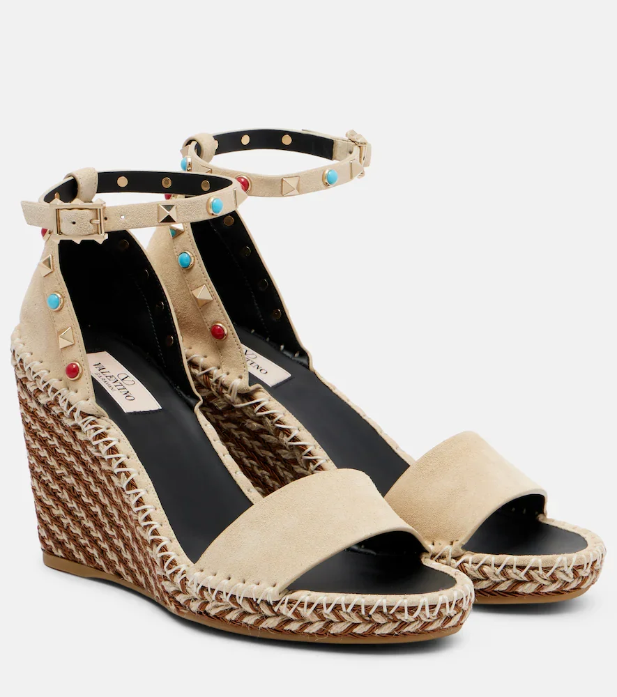 Rockstud 105 suede espadrille wedges