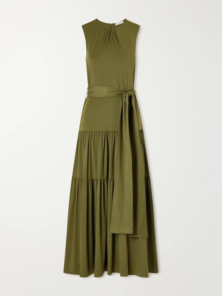 Liza belted tiered gathered jersey maxi dress