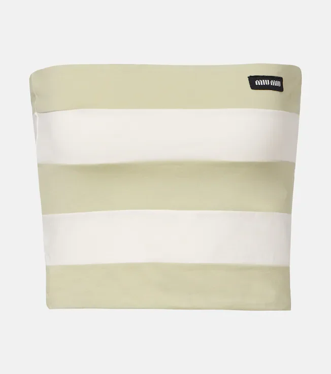 Striped cotton jersey bandeau top