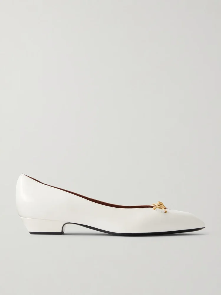 Medusa-embellished leather ballet flats