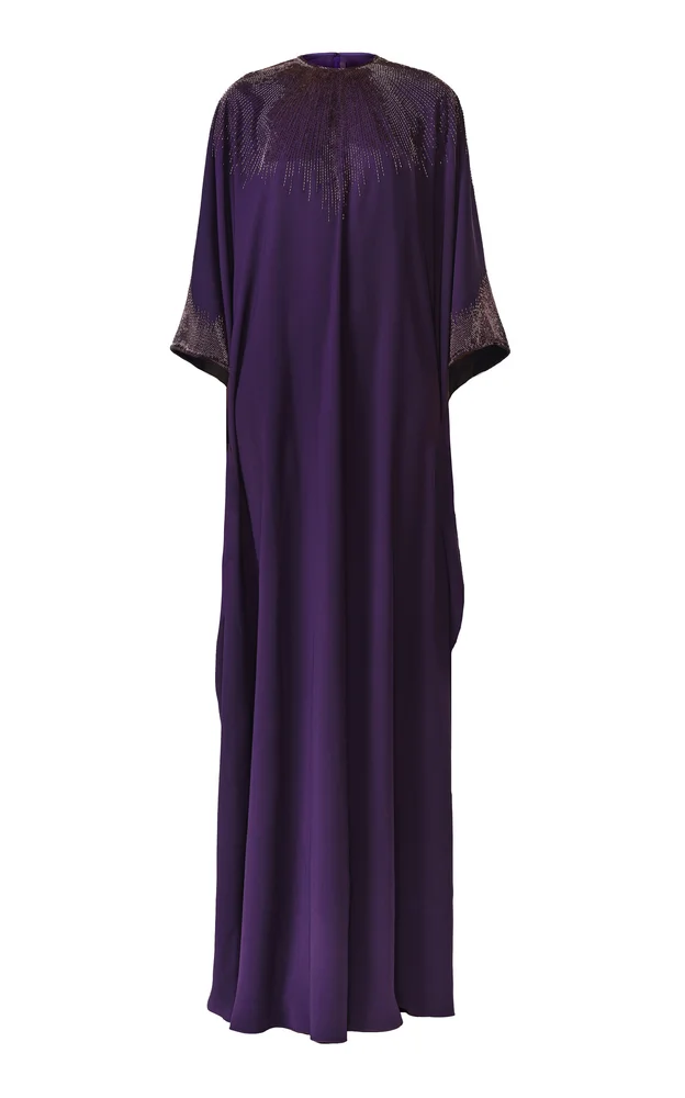 Caftan Beaded Crepe Maxi Dress
