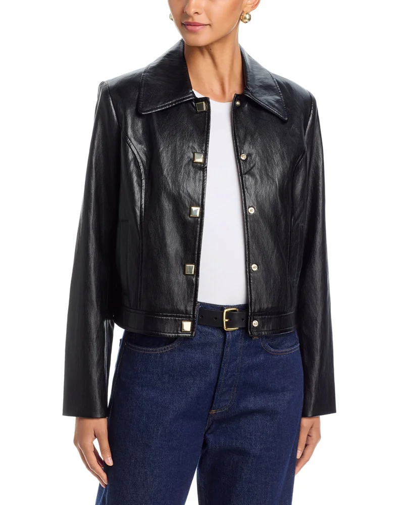 Faux Leather Snap Front Jacket